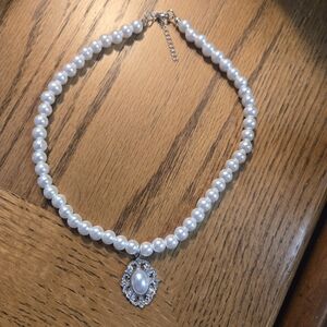 Elegant Pearl Necklace with Silver Pendant